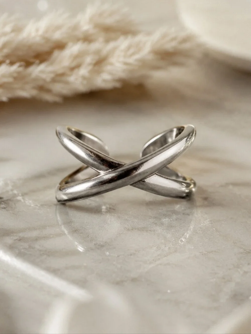 Sterling Silver Criss Cross X Ring Adjustable Crossover Band Minimalist Dainty